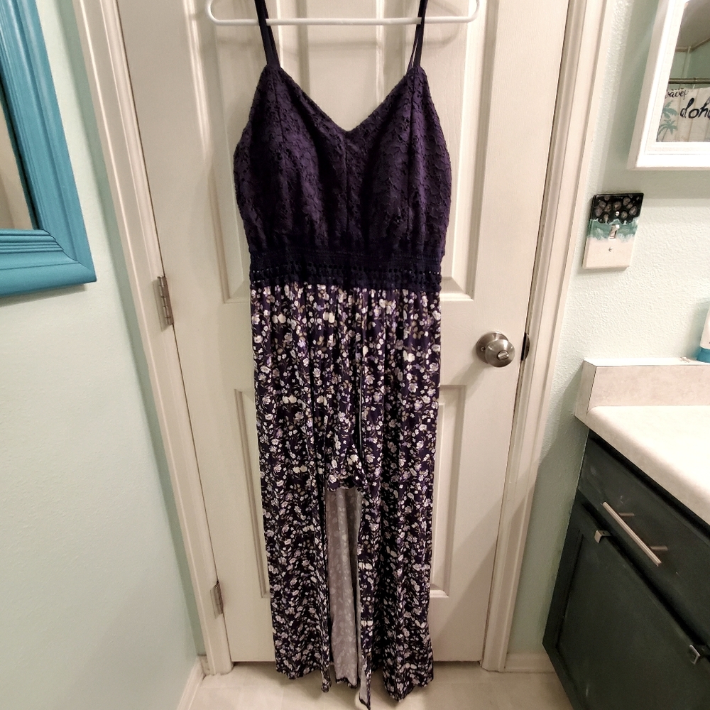 Deep blue floral romper dress